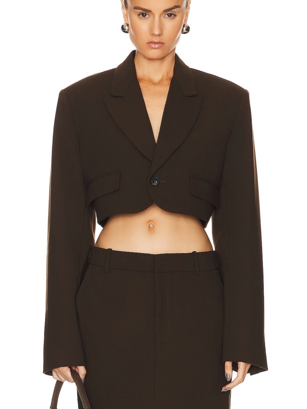 GRLFRND The Cropped Blazer in Ganache Brown